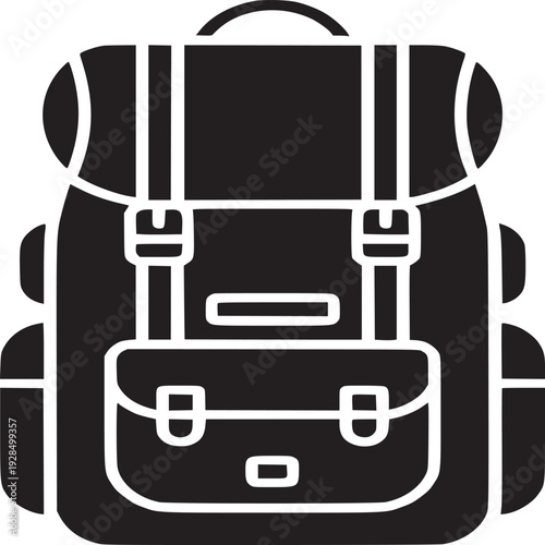 Stylish black camping backpack ready for outdoor adventures and travel expeditions on white background