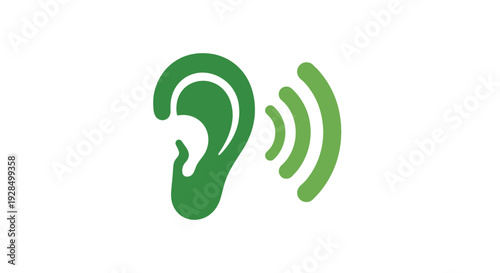 Abstract Green Ear Icon Depicting Hearing, Sound, And Audio Communication Concepts