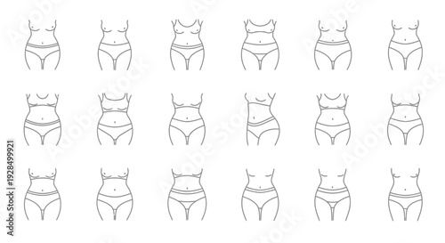 female body shapes, different figures, body types, line art