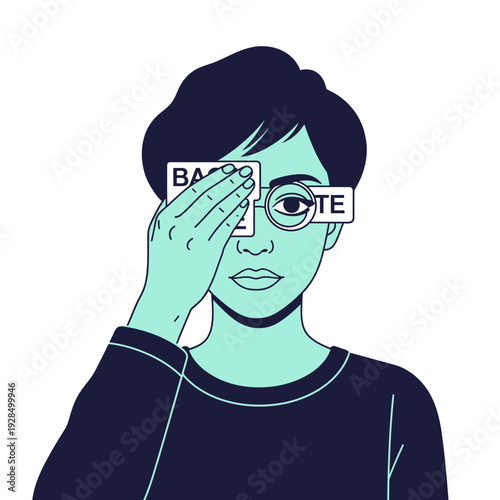 Abstract Person Concealing Vision with Eyeglasses and Message, Contemplating Existence
