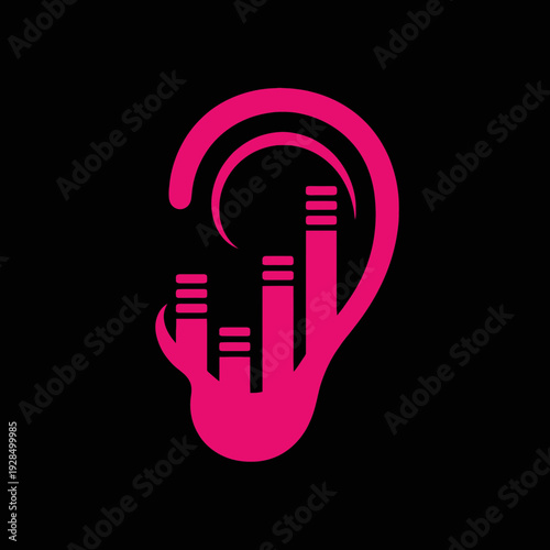 Abstract Pink Soundwave Within Ear Silhouette, Creative Audio Visual Emblem on Black Background