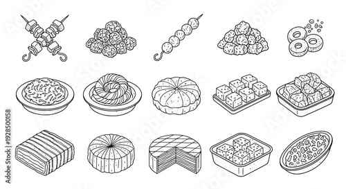 turkish food illustration, traditional cuisine sketch