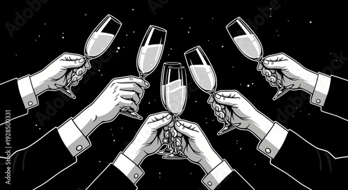 cheers toast, hands holding champagne glasses, celebration