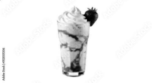 Halftone Strawberry Milkshake Vector Illustration in Retro Dotted Pop Art Style