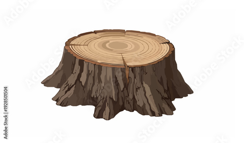 Realistic tree stump vector illustration with detailed growth rings isolated on white
