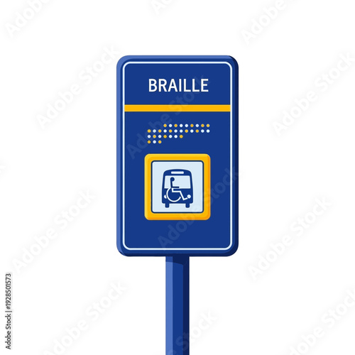 Accessible Public Transport Sign Showing Braille and Wheelchair Symbol for Bus Stop Guidance
