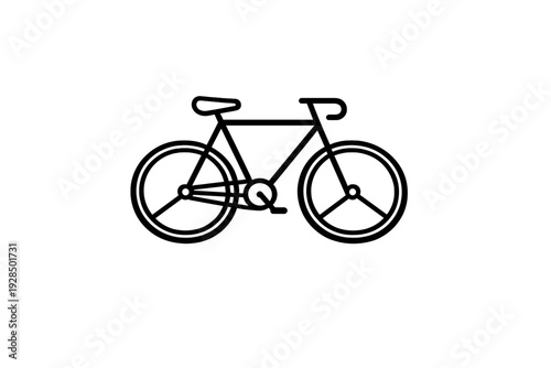 This minimalist line art illustration depicts a bicycle from a side view on a solid black background. The simple design highlights the frame, wheels, seat, and handlebars with clean lines.
