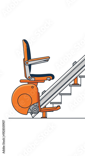 Accessible Stairlift Illustration: Orange Design for Home Mobility and Assisted Living Solution