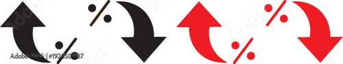 percentage icons, percent arrows icon set .Percent arrow up and down flat and line style symbols