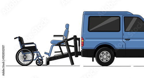 Accessible Transportation Illustration Shows a Van With Wheelchair Lift System In Action