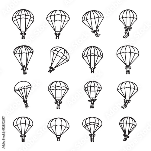Parachute Jumpers Icons Set Vector Illustration. Extreme Sports and Adventure