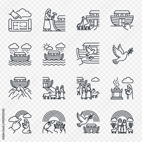 Noah's Ark story icons depicting biblical events and symbols