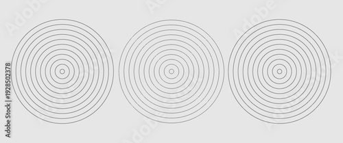 Black concentric circle set. Sonar or sound wave ring collection. Dotted and linear epicentre, target, radar icon concept. Ripple radial signal or vibration elements. Vector line and halftone symbols.