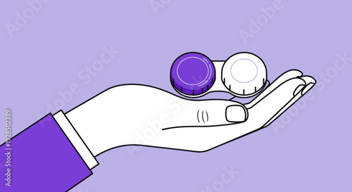 Aesthetic Hand Holding Contact Lens Case, Depicting Vision Care And Eye Health