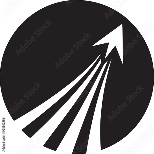 Dynamic up arrow graphic symbol in black circle for business growth or positive direction concept