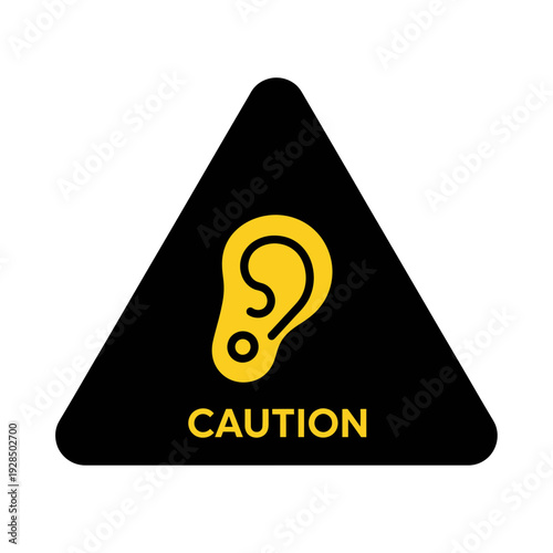 Alerting Visual Warning Sign Emphasizing Auditory Awareness In A Triangular Black Space
