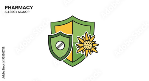 Allergy Protection Symbol Featuring Sunflower and Shield for Health and Wellness