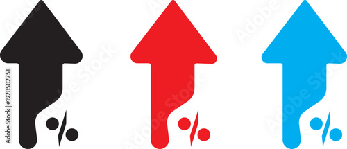 percentage icons, percent arrows icon set .Percent arrow up and down flat and line style symbols