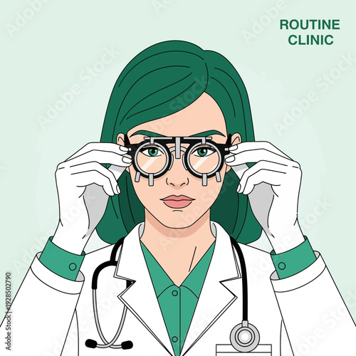 An Eye Doctor's Careful Examination of a Patient's Vision with Professional Tools