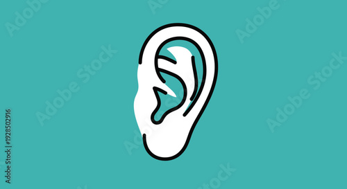 Anatomical Human Ear Illustration Against Turquoise Background for Medical Design