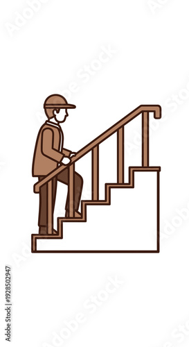 Animated Ascent: A Depiction of a Person Progressing Upward on Staircase Illustration