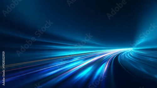 Abstract Blue and Cyan Speed Light Trails, Futuristic Motion Blur Background for Technology