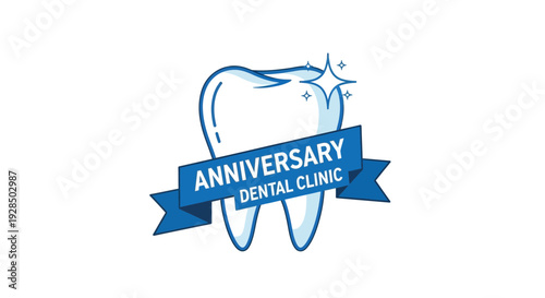 Anniversary Dental Clinic Logo With A Shining Tooth Symbol On White Background