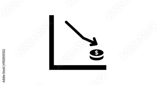 Declining financial graph with dollar coin illustration