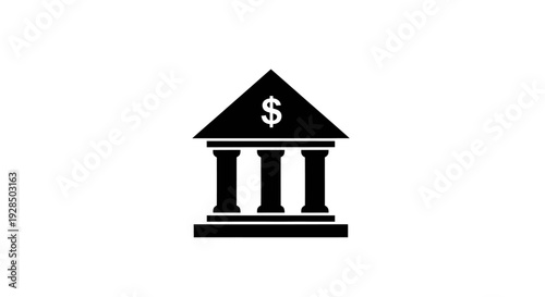 Financial Institution Icon with Bank Building and Dollar Sign