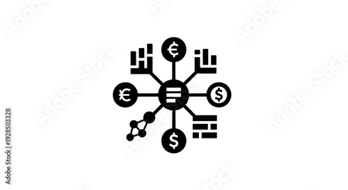 Financial Data Network Illustration with Currency Symbols