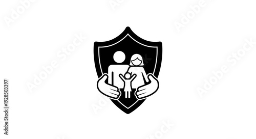 Secure Shield with Safe Lock and Family Security Symbol