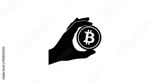 Hand Holding Bitcoin Coin, Cryptocurrency Financial Concept
