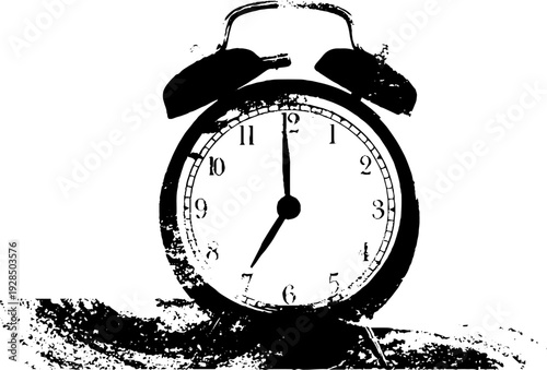 Vintage alarm clock silhouette in high contrast for retro design projects