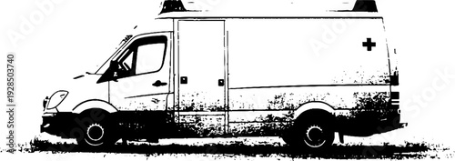 Abstract stencil style side view of ambulance for emergency services design