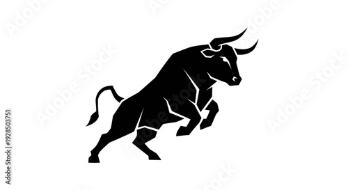 Dynamic Black and White Bull Silhouette for Stock Use