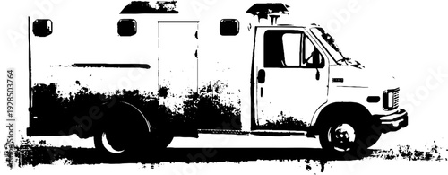 Abstract high contrast stencil style side view of ambulance