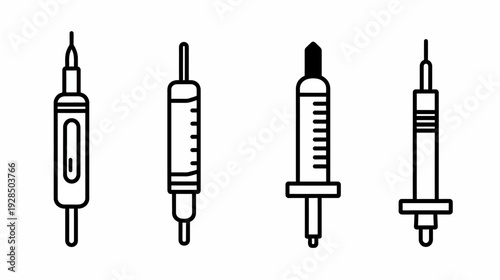 A set of four syringes, illustrated with clean, minimalistic lines, white background