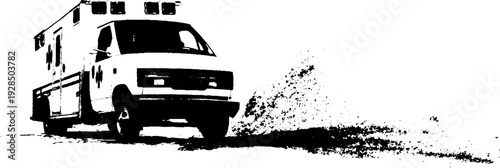 High contrast abstract stencil of ambulance with siren for emergency services design
