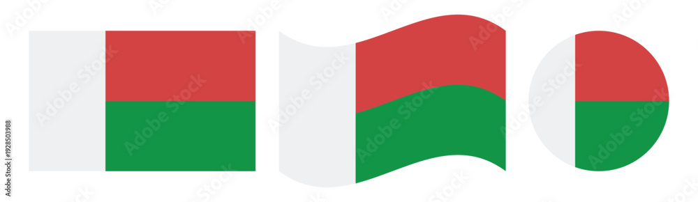 Fototapeta premium madagascar flag icon set flat waving and circular styles vector collection