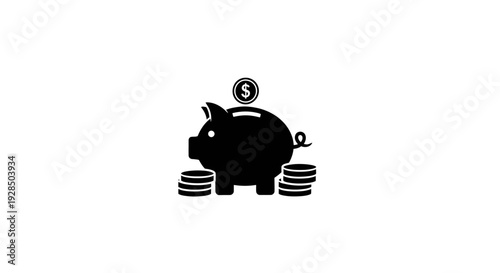 Simple Black Piggy Bank with Coins for Savings Concept