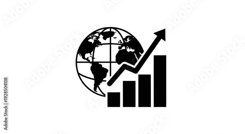 Global Business Growth Chart with Upward Arrow and Bar Graph