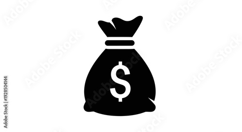 Minimalist Black Money Bag Icon with Dollar Sign