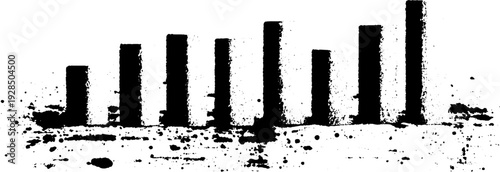 High contrast abstract bar chart columns in stencil style for data visualization concepts