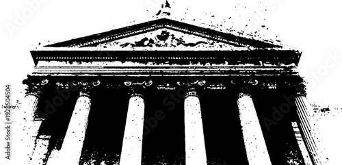 High contrast bank building facade in stencil style for architectural decor and design projects