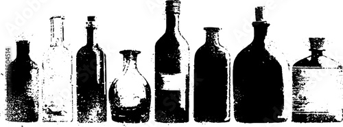 Vintage bar shelf bottles in high contrast stencil style for retro design