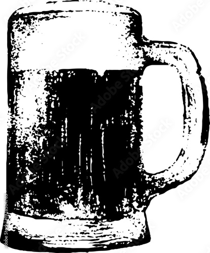 Grunge style stencil beer mug icon for rustic designs and decor
