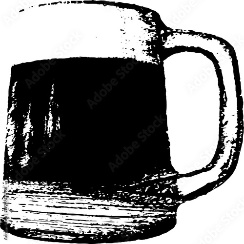 Grunge style beer mug icon in high contrast stencil art for decor and design