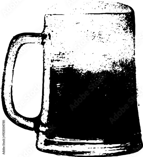 High contrast grunge beer mug icon for vintage design and decor projects