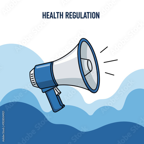 Announcing Important Public Health Directives Through A Megaphone Against Blue Abstract Background