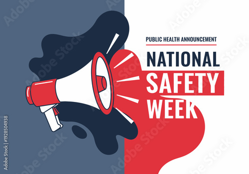 Announcing National Safety Week With A Bold Red And White Megaphone Illustration